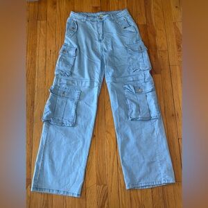 Daisy Light Blue Cargo Utility Pants with Pockets, Y2K Style Bottoms Pants